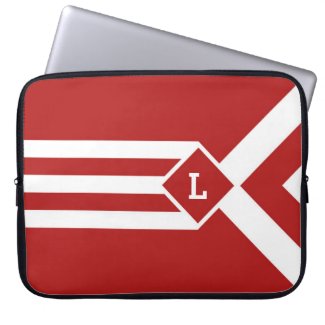 White Stripes and Chevrons on Red with Monogram Laptop Computer Sleeve