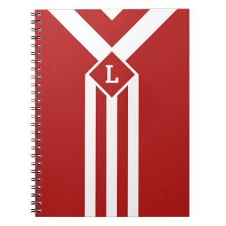 White Stripes and Chevrons on Red with Monogram Spiral Note Books