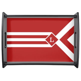 White Stripes and Chevrons on Red with Monogram Food Trays