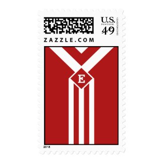 White Stripes and Chevrons on Red with Monogram Stamps