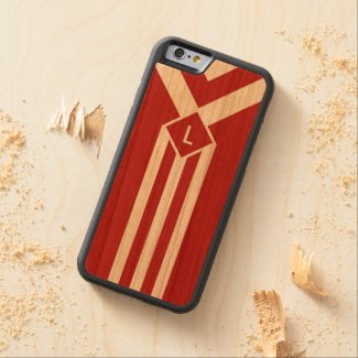 White Stripes and Chevrons on Red with Monogram Carved® Cherry iPhone 6 Bumper Case