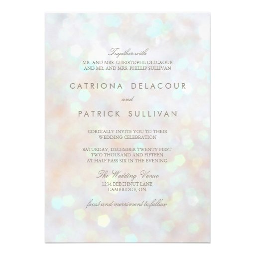 White Subtle Glitter Bokeh Wedding Invitation (front side)