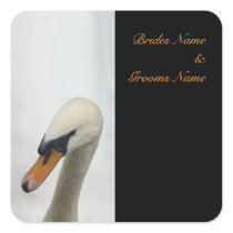 White Swan Wedding Square Stickers