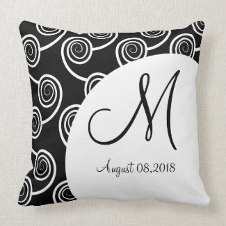 White Swirl Black Monogram Wedding Keepsake Pillow