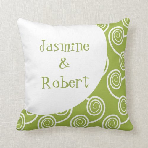 White Swirl Green Monogram Wedding Keepsake Pillow