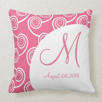 White Swirl Pink Monogram Wedding Keepsake Pillow