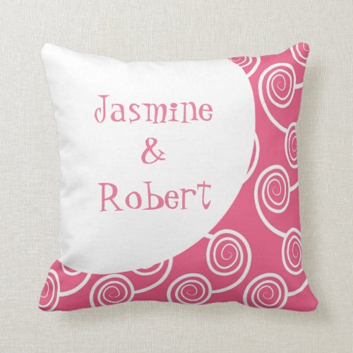 White Swirl Pink Monogram Wedding Keepsake Pillow