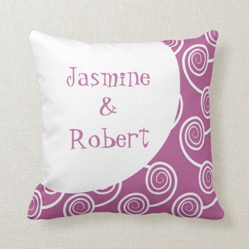 White Swirl Purple Monogram Wedding Keepsake Pillows