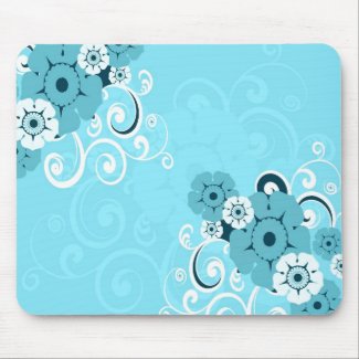 White Swirls And Flowers Blue Mousepad mousepad