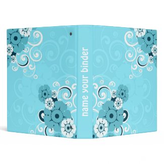White Swirls And Flowers Blue wedding Binder binder