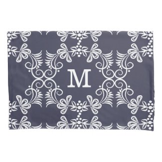 White Swirls On Blue Personalized Monogram Pillowcase