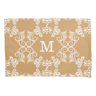 White Swirls On Gold Personalized Monogram Pillowcase