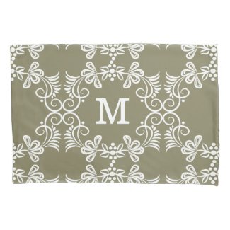 White Swirls On Green Personalized Monogram Pillowcase