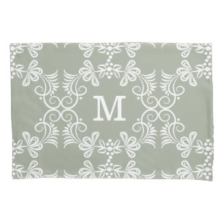 White Swirls On Green Personalized Monogram Pillowcase