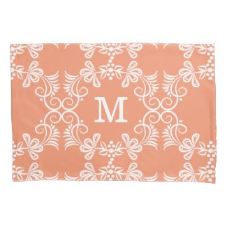 White Swirls On Orange Personalized Monogram Pillowcase