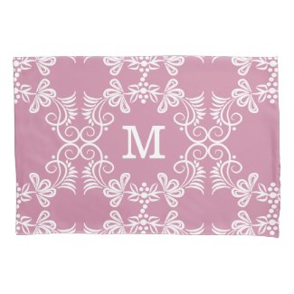 White Swirls On Pink Personalized Monogram Pillowcase