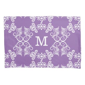 White Swirls On Purple Personalized Monogram Pillowcase