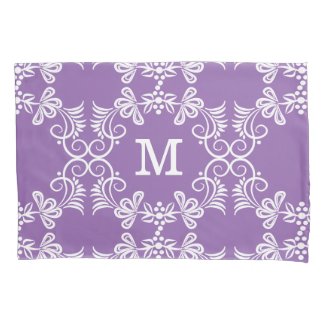 White Swirls On Purple Personalized Monogram Pillowcase