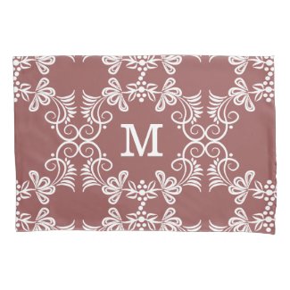 White Swirls On Wine Red Personalized Monogram Pillowcase