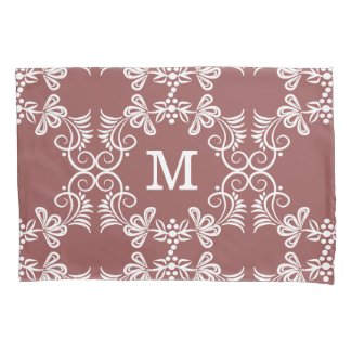 White Swirls On Wine Red Personalized Monogram Pillowcase