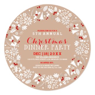 White & Tan Christmas Wreath Party Invitation