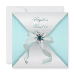 White Teal Blue Sweet 16 Party Invite