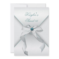 White Teal Sweet 16 Birthday Party invitation