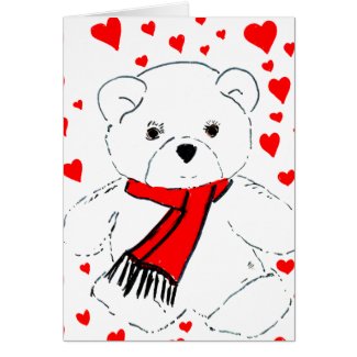 White Teddy Bear and Hearts card