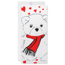 White Teddy Bear and Hearts Full Color Rack Card