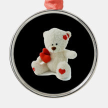 White Teddy bear holding a red heart Christmas Ornaments