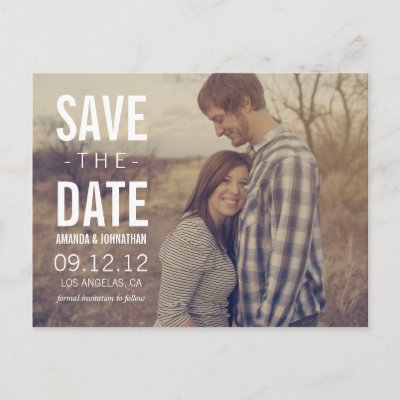 White Text Design Photo Save The Date Post Cards
