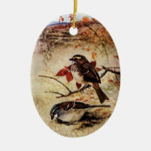 White-Throated Sparrows and Fall Leaves Ornaments