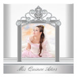 White Tiara White Photo Sweet Quinceanera Custom Announcement