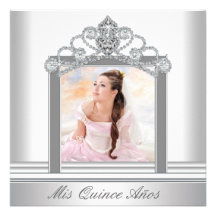 White Tiara White Photo Sweet Quinceanera Custom Announcement