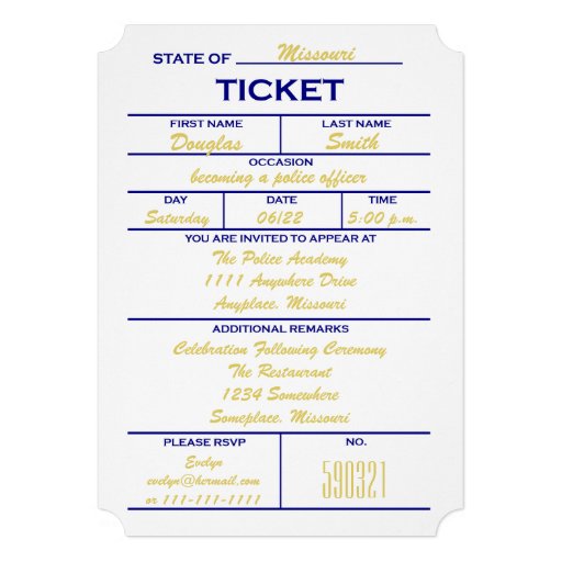 White Ticket Police Graduation Invitations (front side)