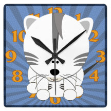 White Tiger Cub Square Clock