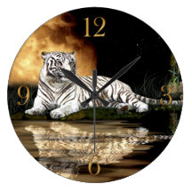 White Tiger & Moon Big Cat Animal-Lover Wall Clock