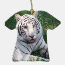 White tiger on green grass vertical frame picture ornament
