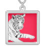 White Tiger Painting Silver Necklace