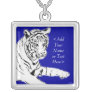 White Tiger Painting Silver Necklace (Custom Name)