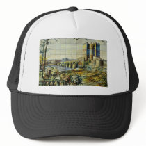 white Tile showing Cordoba scene, Plaza Santa Ana, Hats