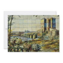 white Tile showing Cordoba scene, Plaza Santa Ana, Announcements