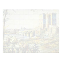 white Tile showing Cordoba scene, Plaza Santa Ana, Custom Letterhead