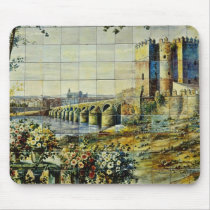 white Tile showing Cordoba scene, Plaza Santa Ana, Mousepad
