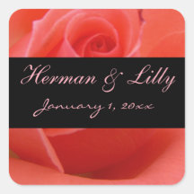 White Tipped Pink Rose Personal Wedding Stickers