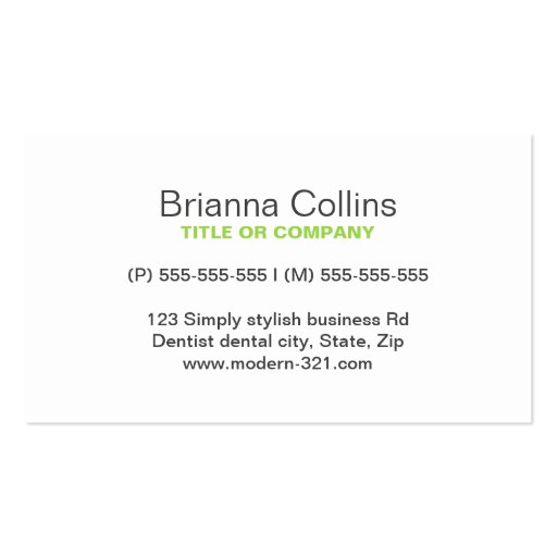 White tooth lime green minimalist dentist dental business card templates (back side)