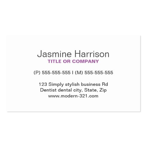 White tooth plum purple minimalist dentist dental business cards (back side)