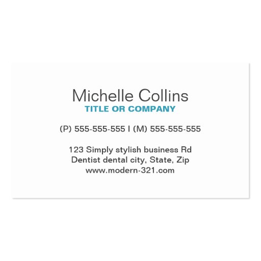 White tooth teal minimalist dentist dental business cards (back side)
