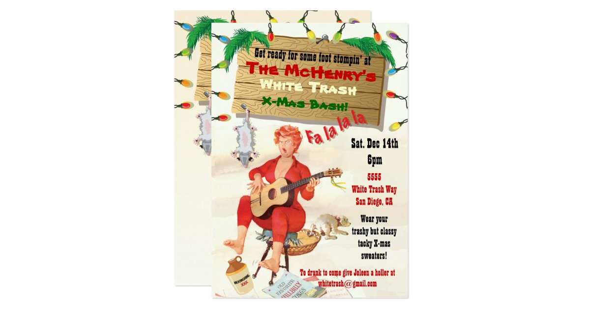 white trash christmas bash invitations zazzle white trash christmas bash invitations zazzle