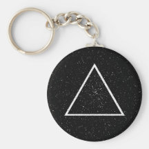 White triangle outline on black star background keychain